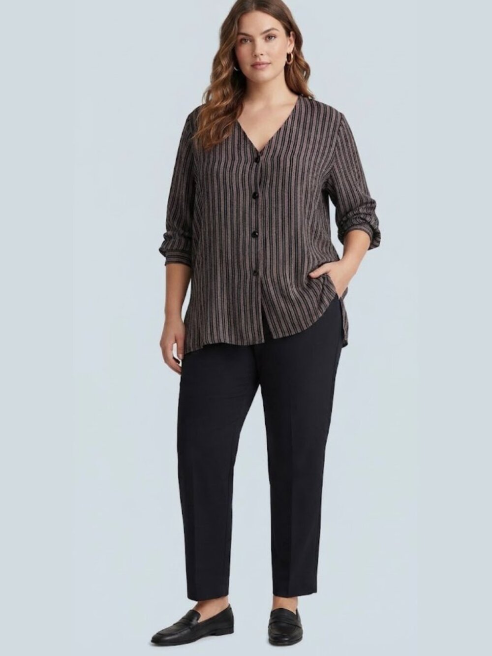 Vintage Briggs New York Women's 2X Striped Button Down Blouse Made USA